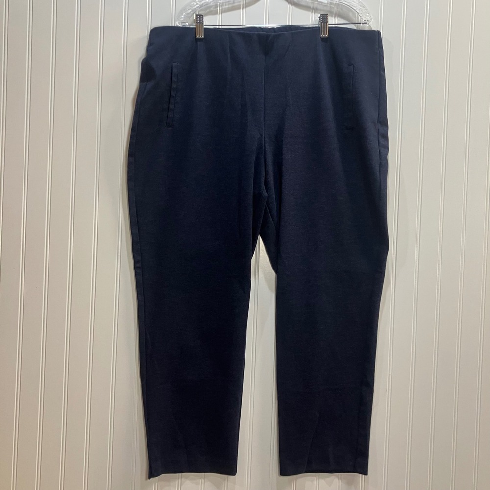 Chicos‎ Navy Blue Pull On Ankle Pants Size 4 3XL Stretch Knit Career Pocket EUC